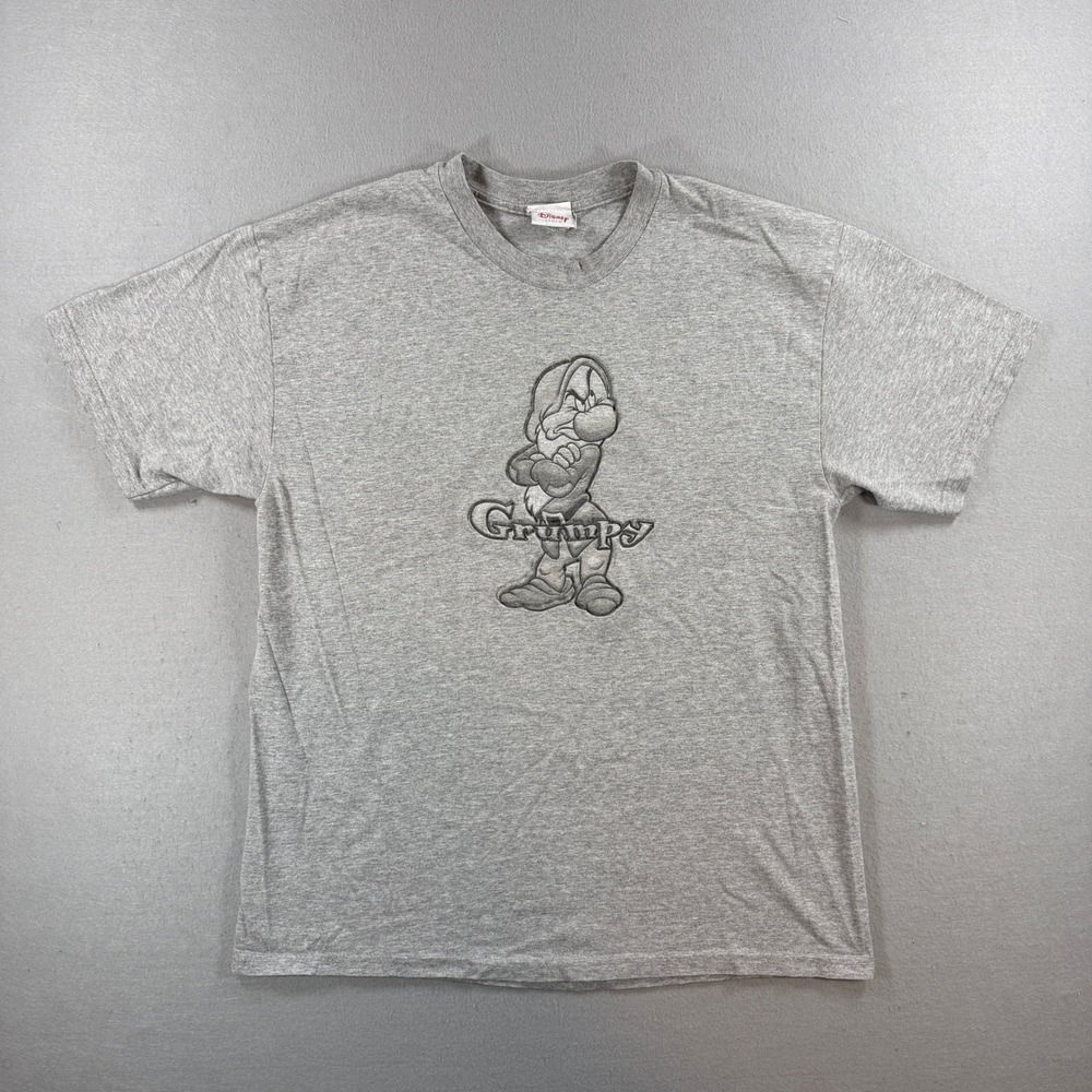 Vintage Disney Store Grumpy T-Shirt Mens Large Gray Snow White Embossed USA 90s